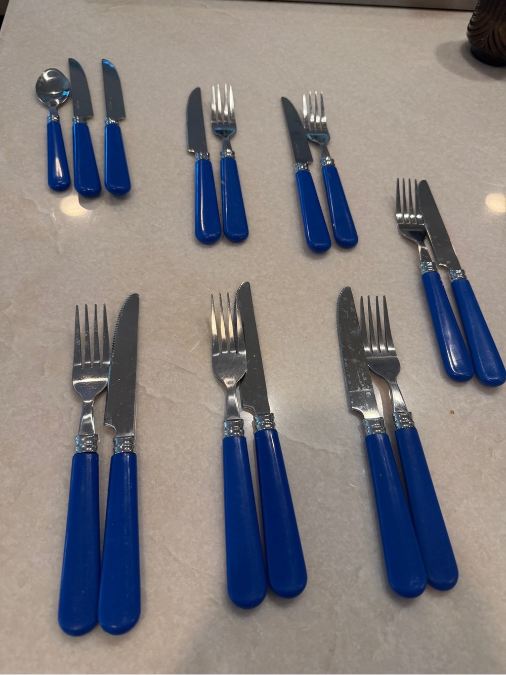 Vintage Blue-Handled Stainless Steel Flatware Set - Picture 2 of 4